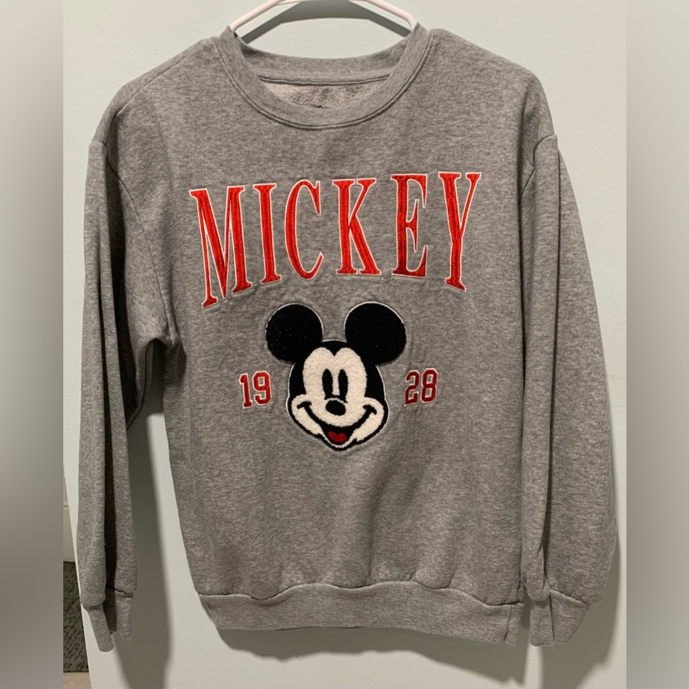 Disney Gray Crewneck Sweater with Red and Black Mickey Design